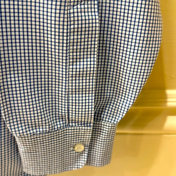 CUSTOM MADE SAVILE ROW TAILORS MENS BUTTON DOWN SHIRT IN BLUE AND WHITE PATTERN - Picture 4 of 8